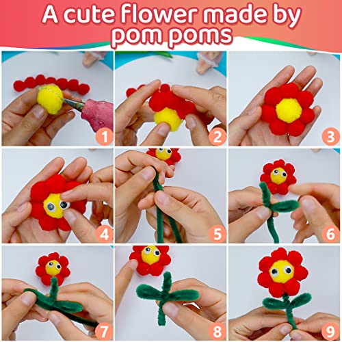 Iooleem Multi-Color Pom Poms, 1200pcs Assorted Size & Color, Pom Poms for Arts and Crafts, Pom Pom Balls with Wiggle Eyes in jar, Glitter Pom Poms, Craft Supplies. - Image 5