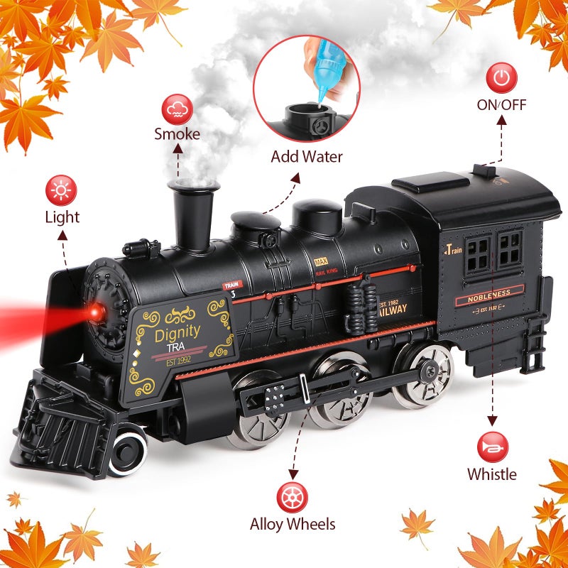 Hot Bee Train Set for Boys, Metal Alloy Electric Trains w/Steam Locomotive, Cargo Cars & Tracks, Train Toys w/Smoke, Sounds & Lights, Christmas Toys Gifts for 3 4 5 6 7 8+ Years Old Kids - Image 2
