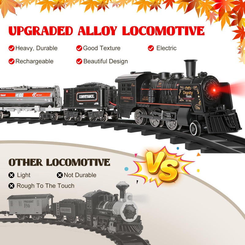 Hot Bee Train Set for Boys, Metal Alloy Electric Trains w/Steam Locomotive, Cargo Cars & Tracks, Train Toys w/Smoke, Sounds & Lights, Christmas Toys Gifts for 3 4 5 6 7 8+ Years Old Kids - Image 4