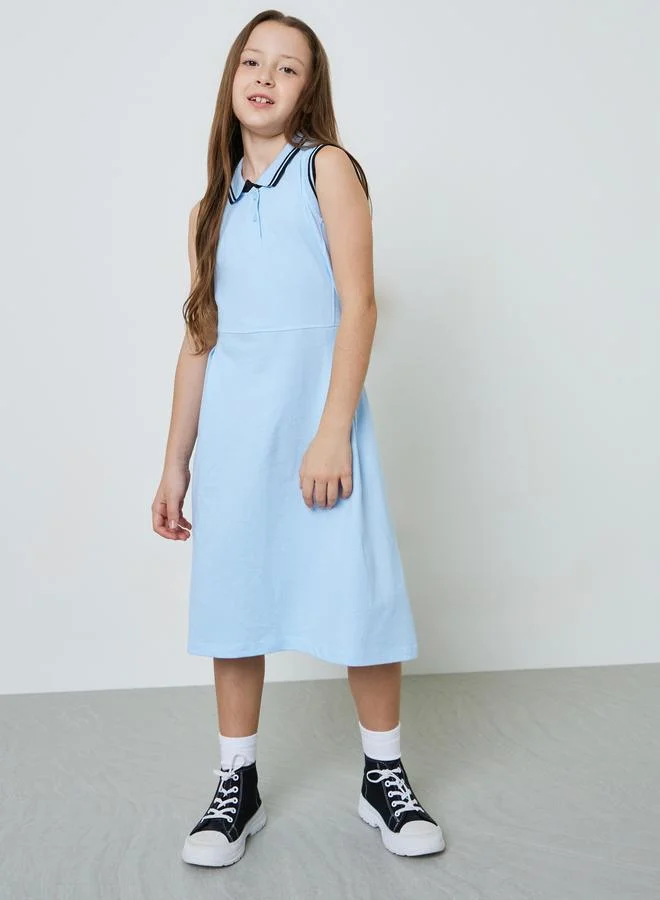 ستايلي Girls Contrast Rib Tipped Sleevless Polo Dress