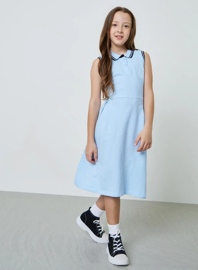 ستايلي Girls Contrast Rib Tipped Sleevless Polo Dress
