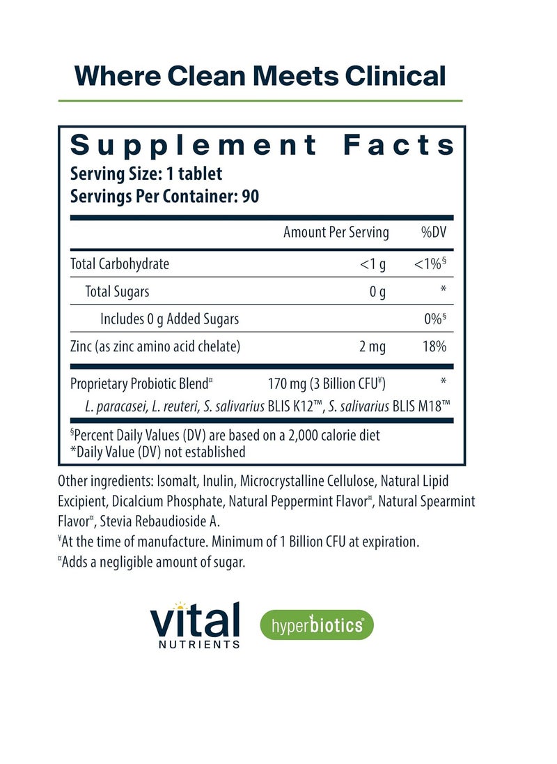 Vital Nutrients Pro Dental Probiotic with BLIS K12 and M18 | Premium Vegan Probiotic for Oral Health and Bad Breath | Sugar Free | Mint Chewable Tablet | Gluten and Dairy Free | 90 Count  - Image 3