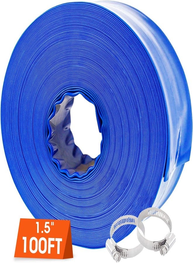 Poolvio 1-1/2" x 100' Professional Blue Backwash Hose with Clamps, General Purpose Reinforced PVC Lay-Flat Water Discharge Hose,for Use While Back-Washing Filters and Draining Pools - Image 3