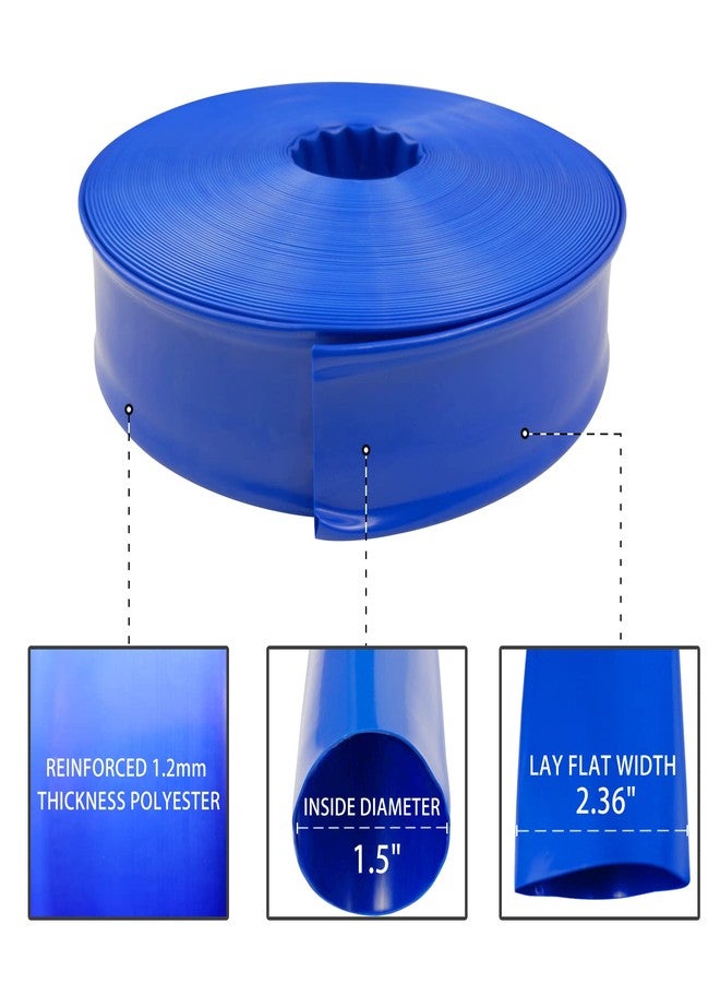 Poolvio 1-1/2" x 100' Professional Blue Backwash Hose with Clamps, General Purpose Reinforced PVC Lay-Flat Water Discharge Hose,for Use While Back-Washing Filters and Draining Pools - Image 4