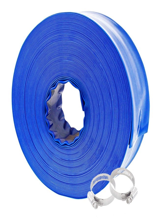 Poolvio 1-1/2" x 100' Professional Blue Backwash Hose with Clamps, General Purpose Reinforced PVC Lay-Flat Water Discharge Hose,for Use While Back-Washing Filters and Draining Pools - Image 1