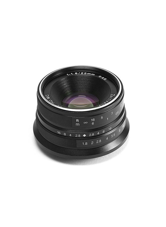 7artisans - 25mm F1.8 Manual Focus Prime Fixed Lens for Olympus and Panasonic Micro Four Thirds MFT M4/3 Cameras - Black - Image 1