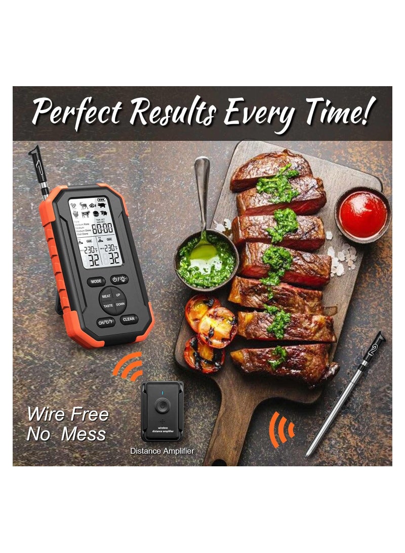 SYOSI مترون حراري للحوم لاسلكي، 2 مجس للحوم متر حراري لاسلكي للشواء، 195 قدم متر حراري للحوم رقمي لاسلكي، متر حراري ذكي للحوم لاسلكي، شواية أوفر للشواء، متر حراري لشواء اللحم - Image 3