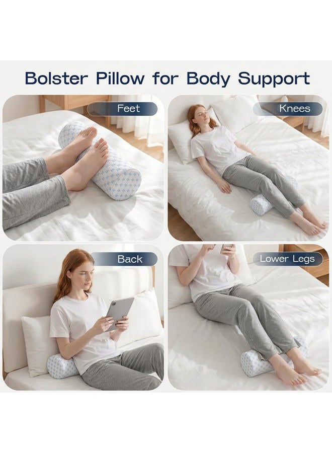 Forcanby Neck Roll Pillow for Neck Pain Relief - Memory Foam Neck Support Pillow for Bed, Cylinder Pillows, Round Neck Pillow for Sleeping, 16 * 5 * 5 inch (Cool-Blue) - Image 5