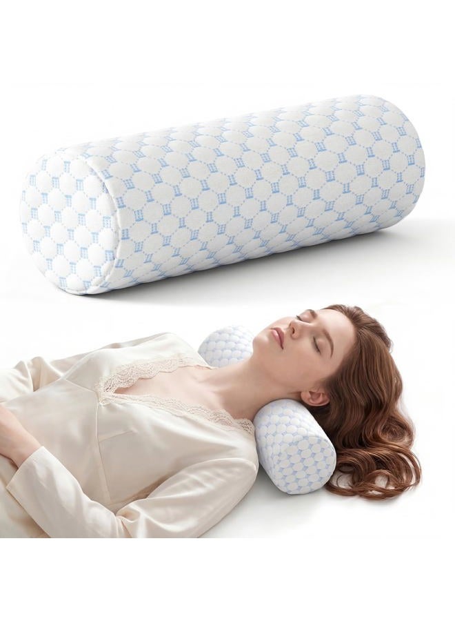Forcanby Neck Roll Pillow for Neck Pain Relief - Memory Foam Neck Support Pillow for Bed, Cylinder Pillows, Round Neck Pillow for Sleeping, 16 * 5 * 5 inch (Cool-Blue) - Image 1