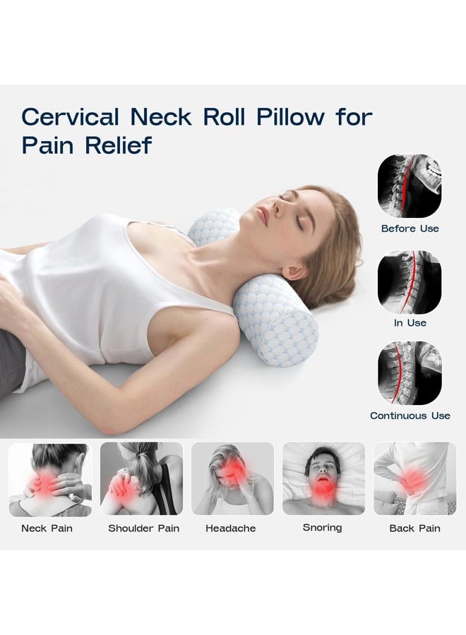 Forcanby Neck Roll Pillow for Neck Pain Relief - Memory Foam Neck Support Pillow for Bed, Cylinder Pillows, Round Neck Pillow for Sleeping, 16 * 5 * 5 inch (Cool-Blue) - Image 4