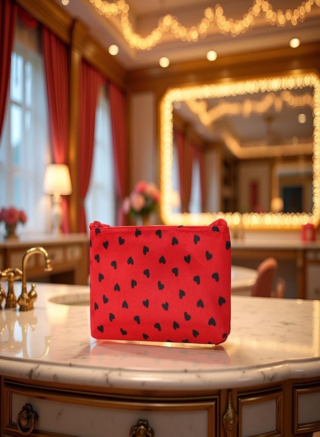 Wentoenapp Red and Black Love Heart Travel Toiletry Bag Make Up Bags, Portable Travel Cosmetic Bag Makeup Case Heart Dot Print Toiletry Wash Organizer for Bottles, Cosmetics, Bathroom Toiletries, Cosmetic Bags - Image 4