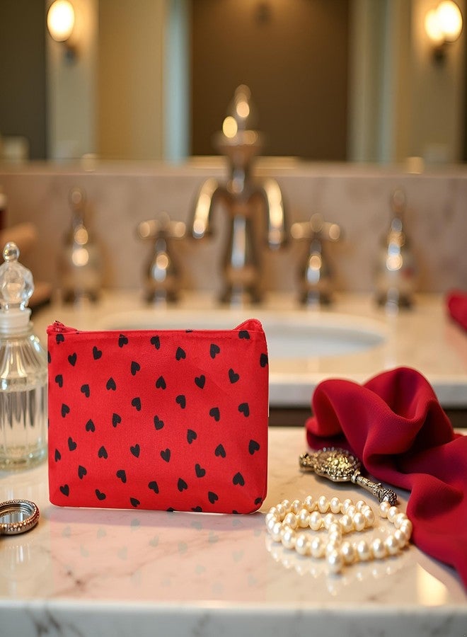 Wentoenapp Red and Black Love Heart Travel Toiletry Bag Make Up Bags, Portable Travel Cosmetic Bag Makeup Case Heart Dot Print Toiletry Wash Organizer for Bottles, Cosmetics, Bathroom Toiletries, Cosmetic Bags - Image 5