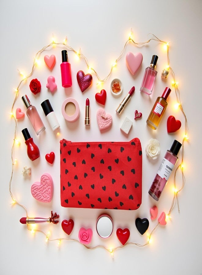 Wentoenapp Red and Black Love Heart Travel Toiletry Bag Make Up Bags, Portable Travel Cosmetic Bag Makeup Case Heart Dot Print Toiletry Wash Organizer for Bottles, Cosmetics, Bathroom Toiletries, Cosmetic Bags - Image 3