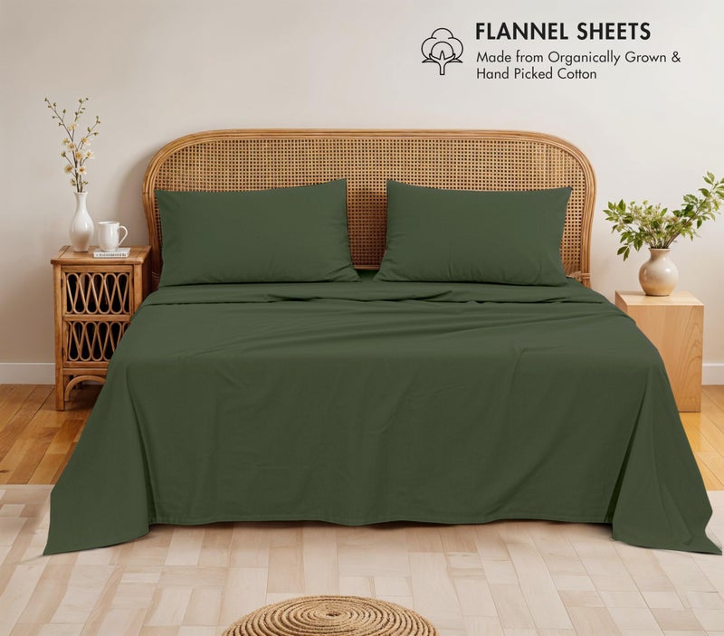 RUVANTI Flannel Sheets Queen Size - GOTS Certified 100% Organic Cotton, 4 Piece Warm, Soft & Breathable Set, Deep Pocket Snug Fit, Double Brushed Cozy All Season Bedding, Riffle Green - Image 2