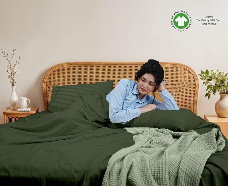 RUVANTI Flannel Sheets Queen Size - GOTS Certified 100% Organic Cotton, 4 Piece Warm, Soft & Breathable Set, Deep Pocket Snug Fit, Double Brushed Cozy All Season Bedding, Riffle Green - Image 3