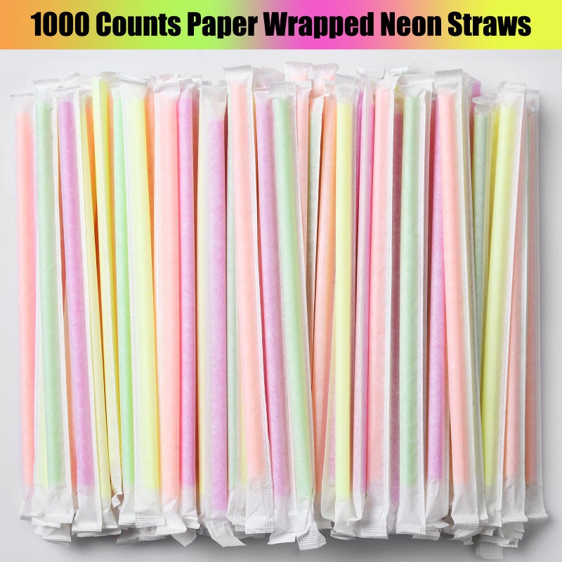 ALINK 1000 Count Neon Flexible Plastic Drinking Straws  Individually Wrapped  Disposable Bendy Straws - 7.75 in x 0.23 in - Image 3
