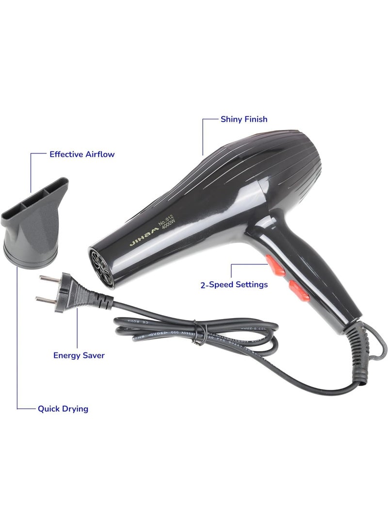 جيهام مجفف الشعر الاحترافي جيهام 812، محرك قوي بقدرة 4000 واط، مزود بإعدادين للحرارة و3 سرعات، أداة تجفيف فعالة للاستخدام المنزلي وفي الصالونات - Image 3