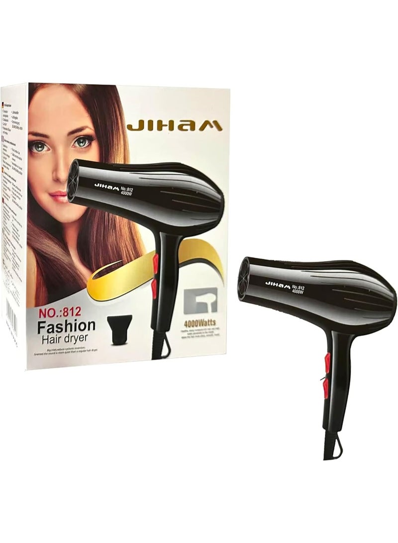 جيهام مجفف الشعر الاحترافي جيهام 812، محرك قوي بقدرة 4000 واط، مزود بإعدادين للحرارة و3 سرعات، أداة تجفيف فعالة للاستخدام المنزلي وفي الصالونات - Image 1