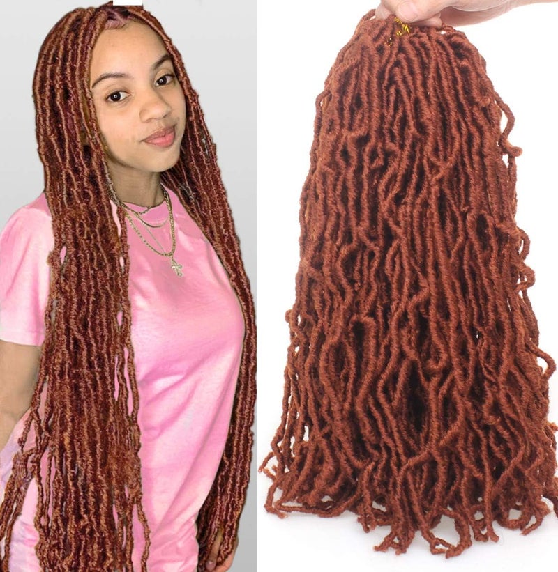 Leeven 18 Inch New Soft Locs Crochet Braids Hair 350# Pre-looped Curly Locs Braiding Hair 7 Packs Ginger Goddess Locs Hair Extensions Cooper Red Faux Locs Crochet Hair for Women - Image 1