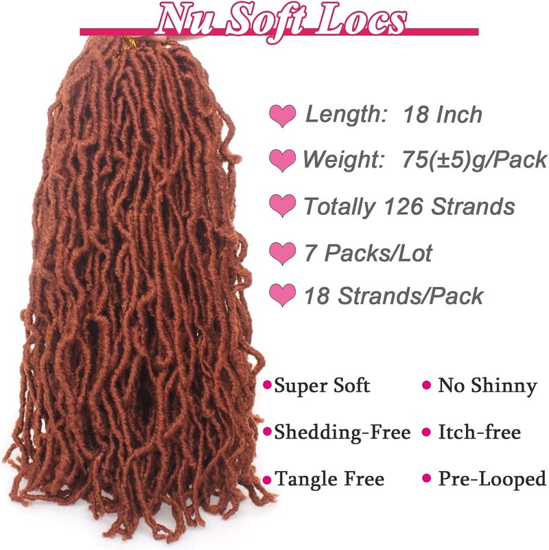 Leeven 18 Inch New Soft Locs Crochet Braids Hair 350# Pre-looped Curly Locs Braiding Hair 7 Packs Ginger Goddess Locs Hair Extensions Cooper Red Faux Locs Crochet Hair for Women - Image 3
