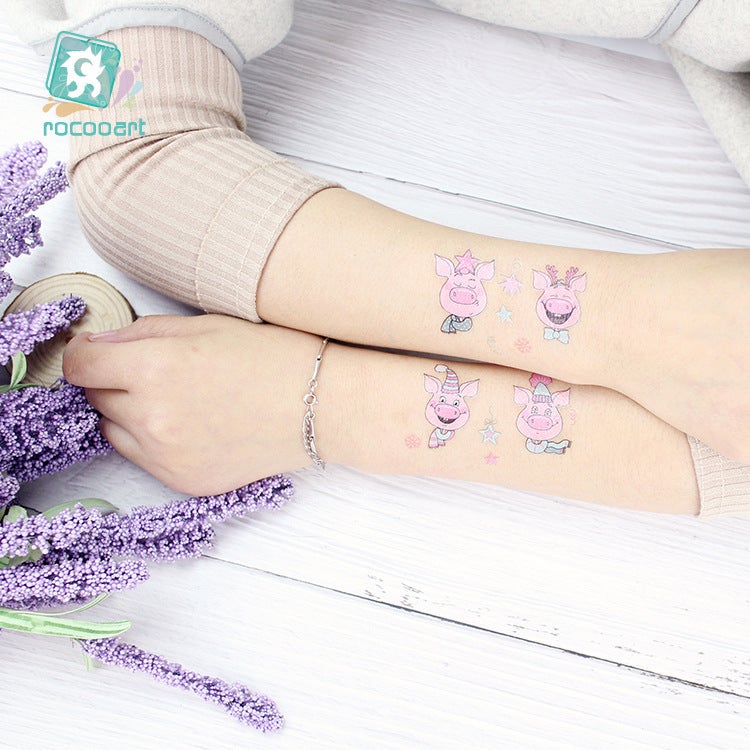 Waterproof Pig Tattoo Stickers Cartoon Children Tattoo Stickers Dance Lion Dragon Cute Pig Fun Tattoo - Image 4