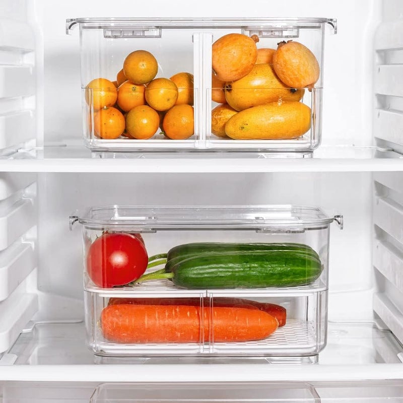 SANNO Produce Saver Fresh Keeper Vegetable Fruit Storage Containers, Refrigerator Fridge Stackable Bins with Lids and Vents, Stackable Salad Lettuce Keeper,BPA-freeContainers Bin- - Image 3