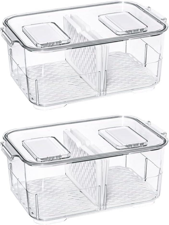 SANNO Produce Saver Fresh Keeper Vegetable Fruit Storage Containers, Refrigerator Fridge Stackable Bins with Lids and Vents, Stackable Salad Lettuce Keeper,BPA-freeContainers Bin- - Image 1