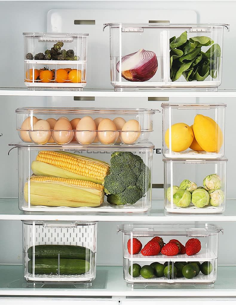SANNO Produce Saver Fresh Keeper Vegetable Fruit Storage Containers, Refrigerator Fridge Stackable Bins with Lids and Vents, Stackable Salad Lettuce Keeper,BPA-freeContainers Bin- - Image 5