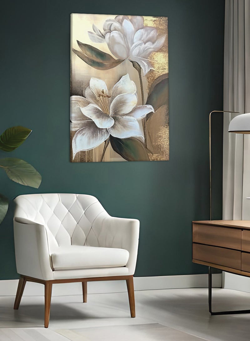 LOWHA Canvas Wall Art Stretched Over Wooden Frame with Golden Flowers Oil Painting Painting - Image 1