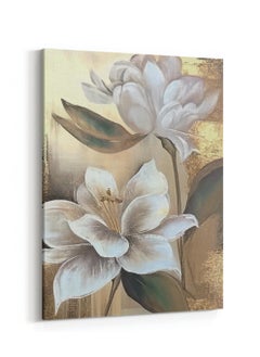 LOWHA Canvas Wall Art Stretched Over Wooden Frame with Golden Flowers Oil Painting Painting  - Image 4