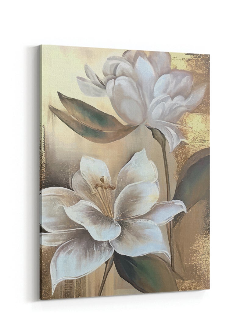 LOWHA Canvas Wall Art Stretched Over Wooden Frame with Golden Flowers Oil Painting Painting - Image 4