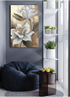 LOWHA Canvas Wall Art Stretched Over Wooden Frame with Golden Flowers Oil Painting Painting  - Image 3
