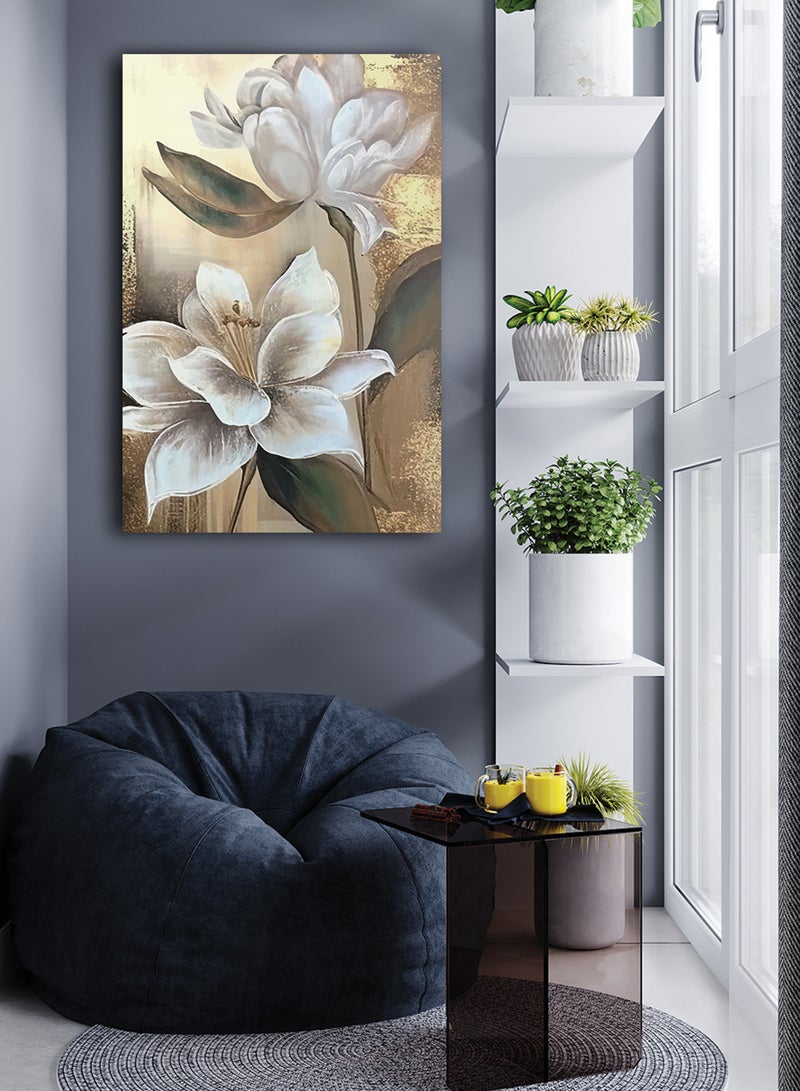 LOWHA Canvas Wall Art Stretched Over Wooden Frame with Golden Flowers Oil Painting Painting - Image 3