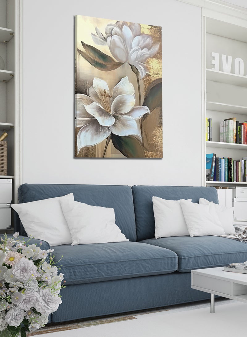 LOWHA Canvas Wall Art Stretched Over Wooden Frame with Golden Flowers Oil Painting Painting - Image 2