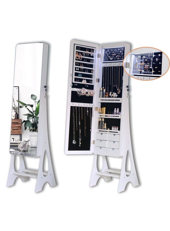 FULL LENGTH STANDING JEWELY ARMOIRE FRAMELESS LOCKABLE MAKEUP JEWELRY CABINET WITH LED LIGHTS 41.5 CM X 36 CM X 155.5 CM
