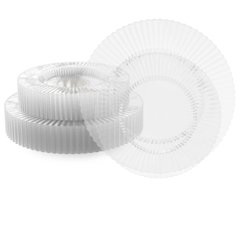 Exquisite 40 Piece Plastic Disposable Plates Set For 20 Guests I 20 X 9 Inch & 20 X 11 Inch Disposable Plastic Plates | Color: Clear | Great for Weddings Parties And Formal Occasions - Image 1