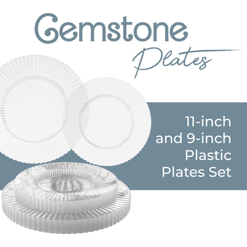 Exquisite 40 Piece Plastic Disposable Plates Set For 20 Guests I 20 X 9 Inch & 20 X 11 Inch Disposable Plastic Plates | Color: Clear | Great for Weddings Parties And Formal Occasions - Image 2