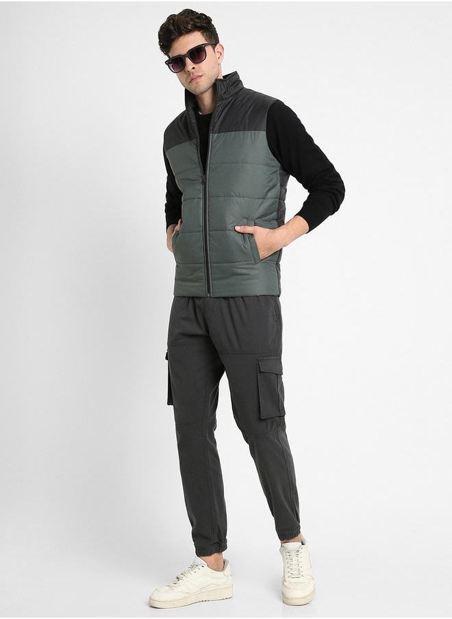 Dennis Lingo - Mock Neck Regular Fit Color Block Gilet Jacket by Styli - Image 1
