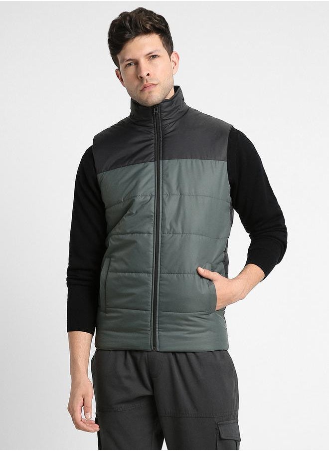 Dennis Lingo - Mock Neck Regular Fit Color Block Gilet Jacket by Styli - Image 1