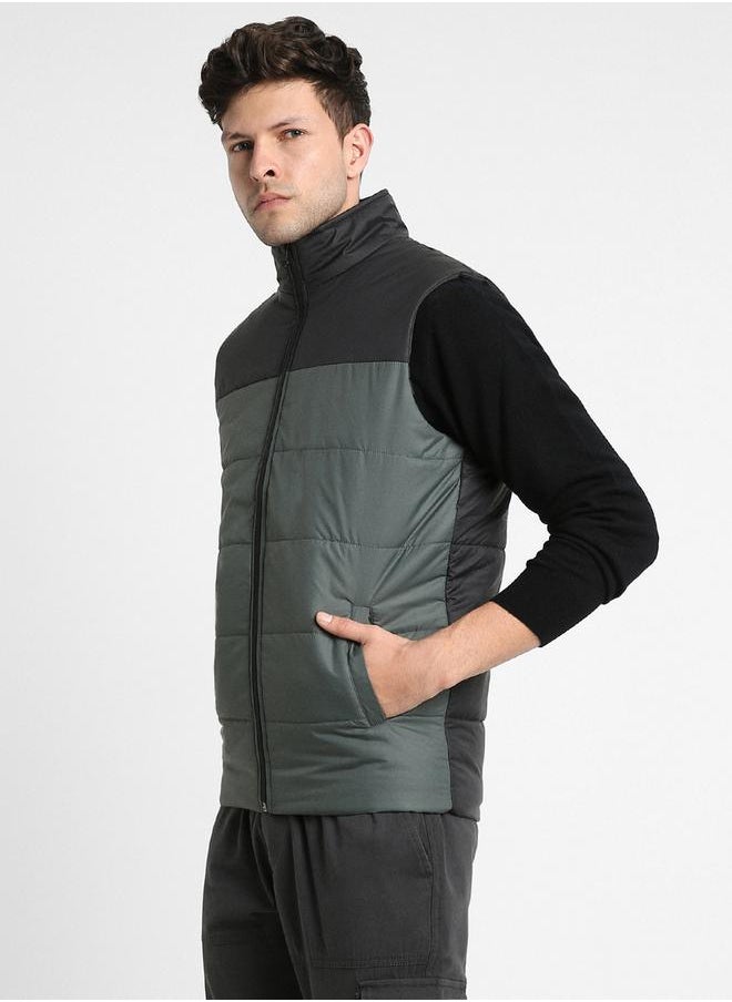 Dennis Lingo - Mock Neck Regular Fit Color Block Gilet Jacket by Styli - Image 1