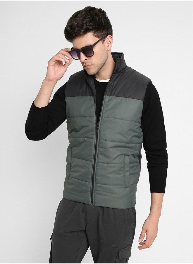 Dennis Lingo - Mock Neck Regular Fit Color Block Gilet Jacket by Styli - Image 1