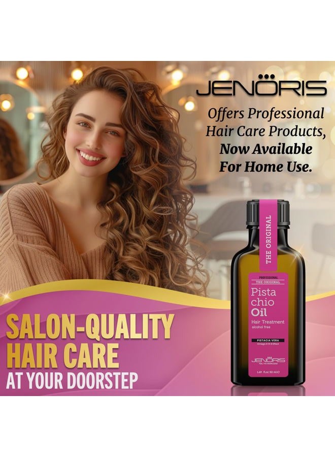Jenoris Pistachio Oil Hair Serum for Frizzy and Damaged Hair, Lightweight Hair Oil for Dry Hair with Omega 3-6-9 Complex, Anti-Frizz Hair Serum for Shine, Hydration & Split-End Treatment, 1.69 fl.oz - Image 3