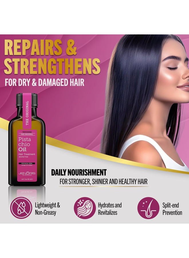 Jenoris Pistachio Oil Hair Serum for Frizzy and Damaged Hair, Lightweight Hair Oil for Dry Hair with Omega 3-6-9 Complex, Anti-Frizz Hair Serum for Shine, Hydration & Split-End Treatment, 1.69 fl.oz - Image 4
