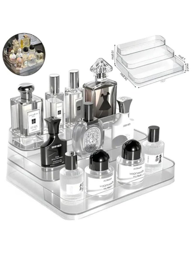 منظم عطور أكريليك 3 طبقات فاخر للعناية بالجمال - حامل عرض مستحضرات التجميل والمكياج لسطح المكتب - منصة شفافة لتنظيم غرفة النوم والحمام وديكور المنزل العصري - Image 1
