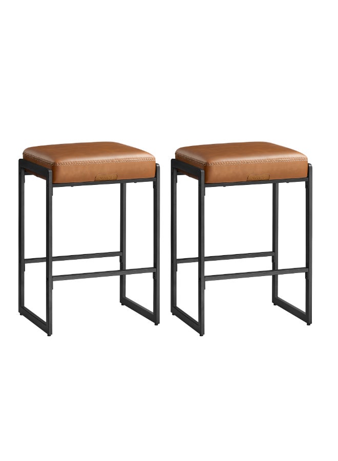 VASAGLE EKHO Collection - Bar Stools Set of 2, Counter Height Bar Stools, Synthetic Leather with Stitching, Mid-Century Modern Counter Stools, 26-Inch Tall, Kichen Home Bar Dining Room, Caramel Brown - Image 1