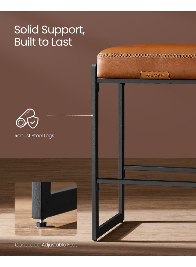 VASAGLE EKHO Collection - Bar Stools Set of 2, Counter Height Bar Stools, Synthetic Leather with Stitching, Mid-Century Modern Counter Stools, 26-Inch Tall, Kichen Home Bar Dining Room, Caramel Brown - Image 5