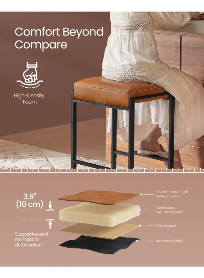 VASAGLE EKHO Collection - Bar Stools Set of 2, Counter Height Bar Stools, Synthetic Leather with Stitching, Mid-Century Modern Counter Stools, 26-Inch Tall, Kichen Home Bar Dining Room, Caramel Brown - Image 4