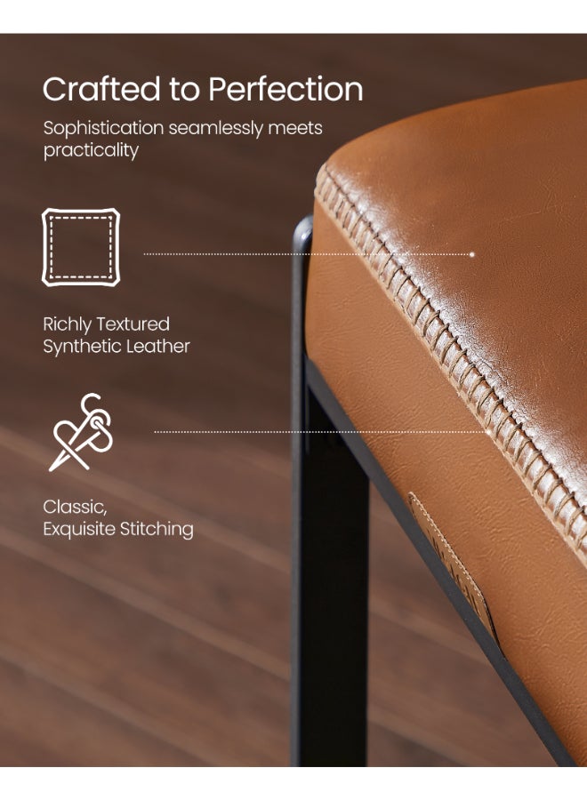 VASAGLE EKHO Collection - Bar Stools Set of 2, Counter Height Bar Stools, Synthetic Leather with Stitching, Mid-Century Modern Counter Stools, 26-Inch Tall, Kichen Home Bar Dining Room, Caramel Brown - Image 3