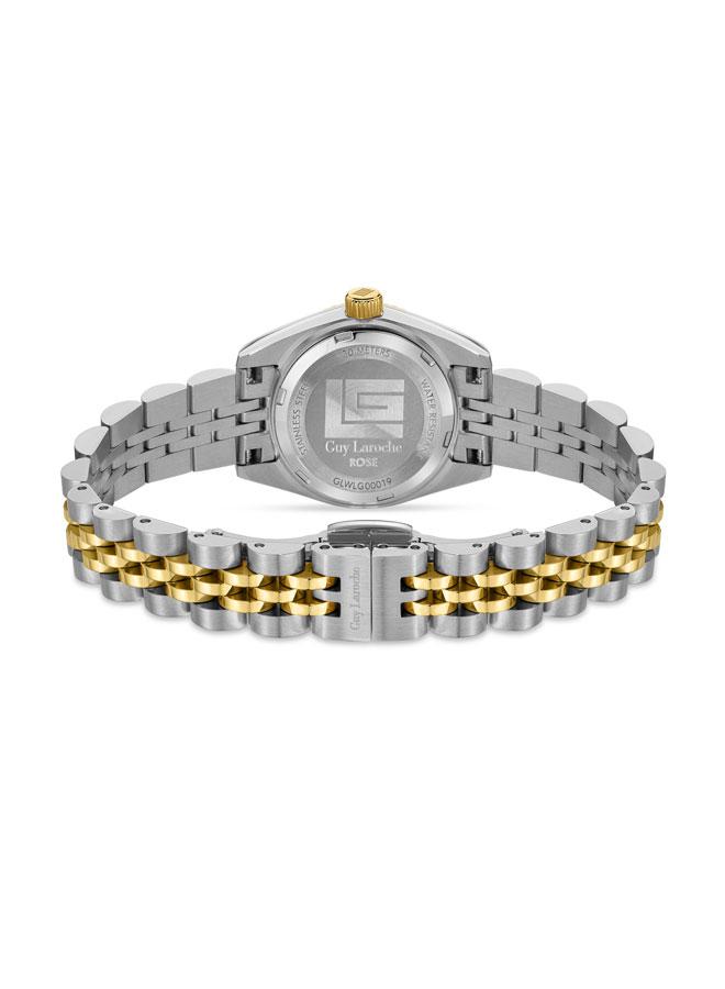 غاي لاروش ساعة يد نسائية بسوار معدني فضي ذهبي وميناء من عرق اللؤلؤ بلون أزرق وردي بعقارب مقاس  مم - Image 3