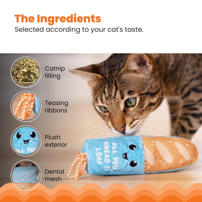 Catstages Loaf Kicker Toy with Catnip and Dental Mesh, Bread Shape, Plush and Ribbon Cat Toy for Kicking, Tossing, and Teeth Cleaning, Tan - Image 4
